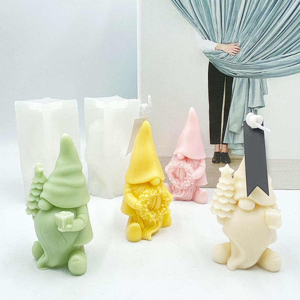 2x/Set Santa Silicone Mould 3D Gnome Candle Molds Ornament Molds Soap Molds Baking Molds for Christmas Decorations