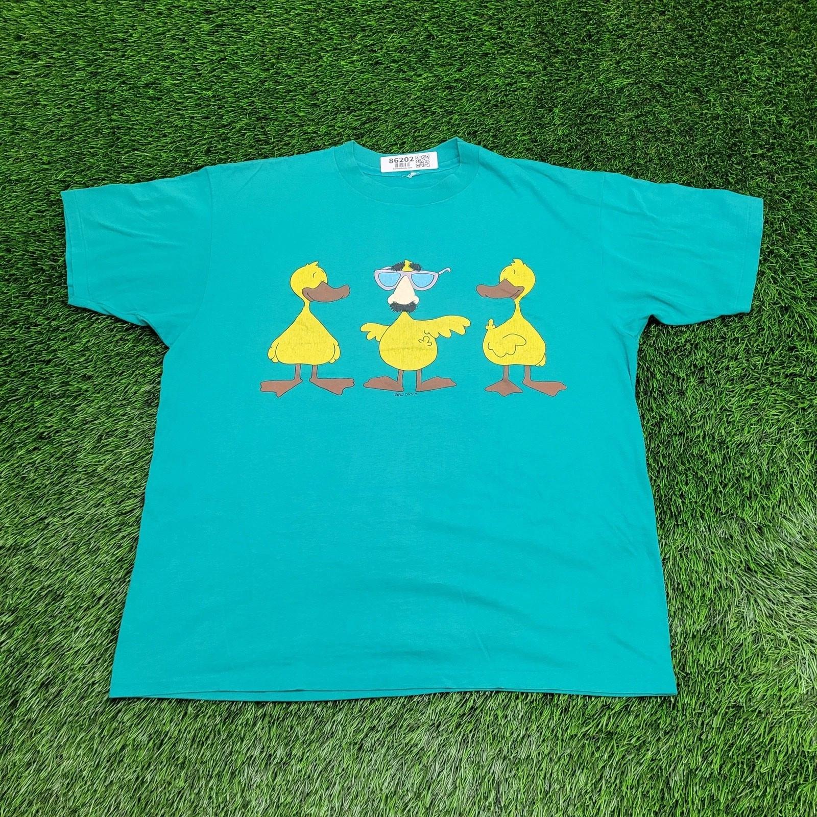 Vintage 1989 Funny Trio Big-Nose Duck Shirt L/XL 26x26 Crop 3XL