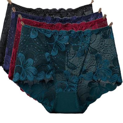 Mutandine di pizzo da 4 pezzi Intimo a vita alta da donna Slip senza cuciture con lingerie trasparente vuota sexy