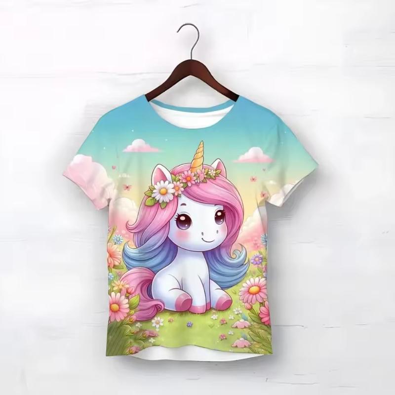 Cute Short Sleeved Shirt Cartoon Print Girls Children Soft Comfortable T-Shirts Girls