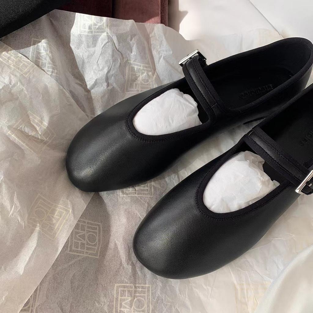 Grape Mother, the Same Style, Round Head Row Wind, One-word Buckle Belt, Leather, Shallow Mouth Flat-bottomed Ballet Shoes, Mary Jane Single Shoes, W