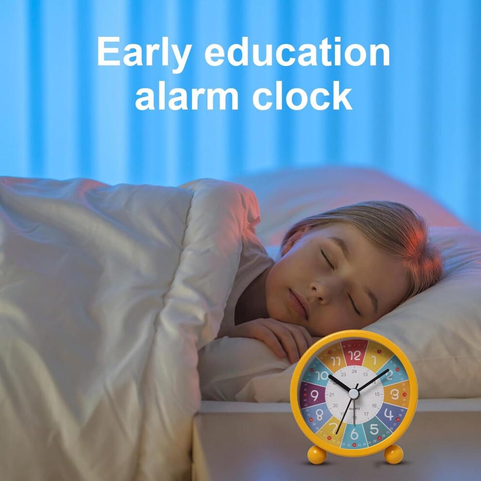 Learning Clock for Kids, Small Yellow Metal Analog Alarm Clock for Children's Time Learning, Suitable for Boys and Girls
