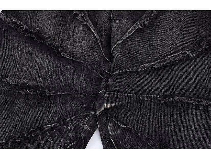 Men's Retro Baggy Jeans - Destroyed Spider Web Design with Raw Edges
