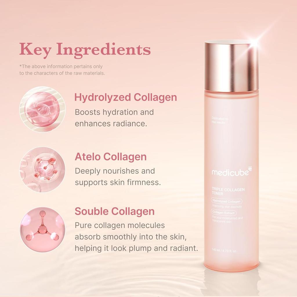 Medicube Triple Collagen Toner 140ml Hydrating Firming Essence Water for Anti-Aging Glow Korean Skincare