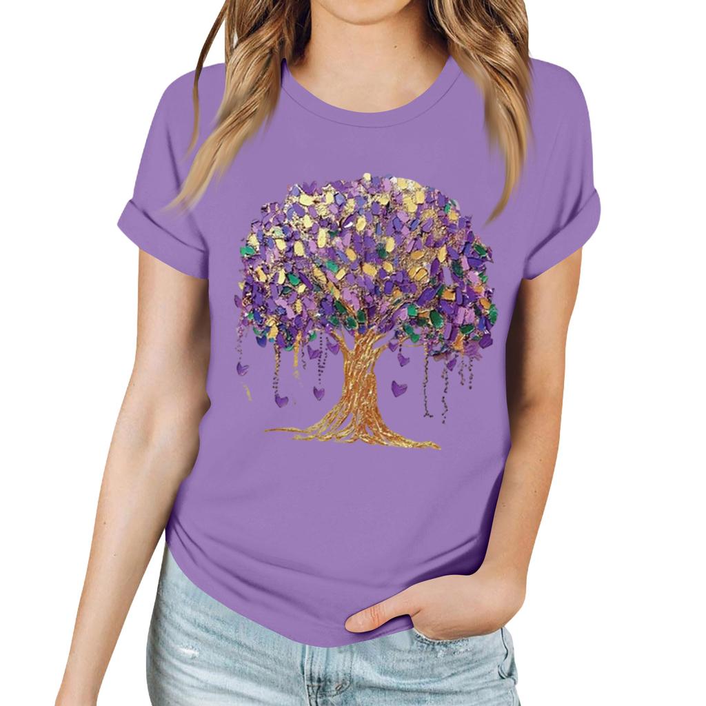 Women's Casual Carnival Print T-Shirt Round Neck Pullover Short Sleeve Top