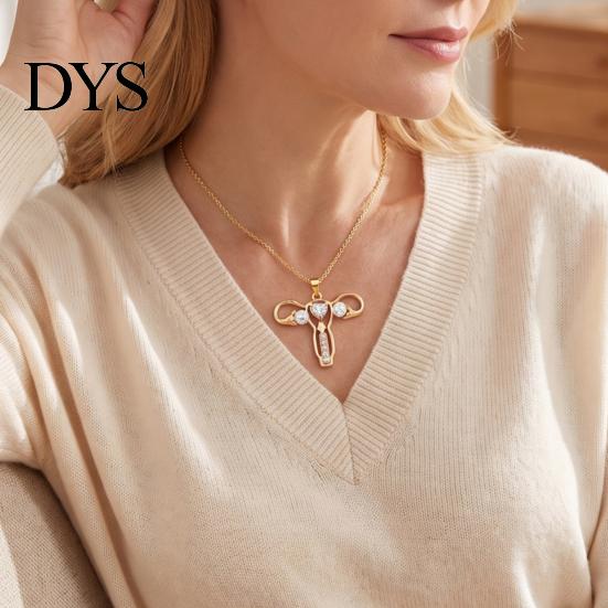 Uterus Pendant Necklace Gynecologist Necklace, Feminist Medical Symbol Obstetrician Statement Dainty Faux Pearl Jewelry with Rhinestones for