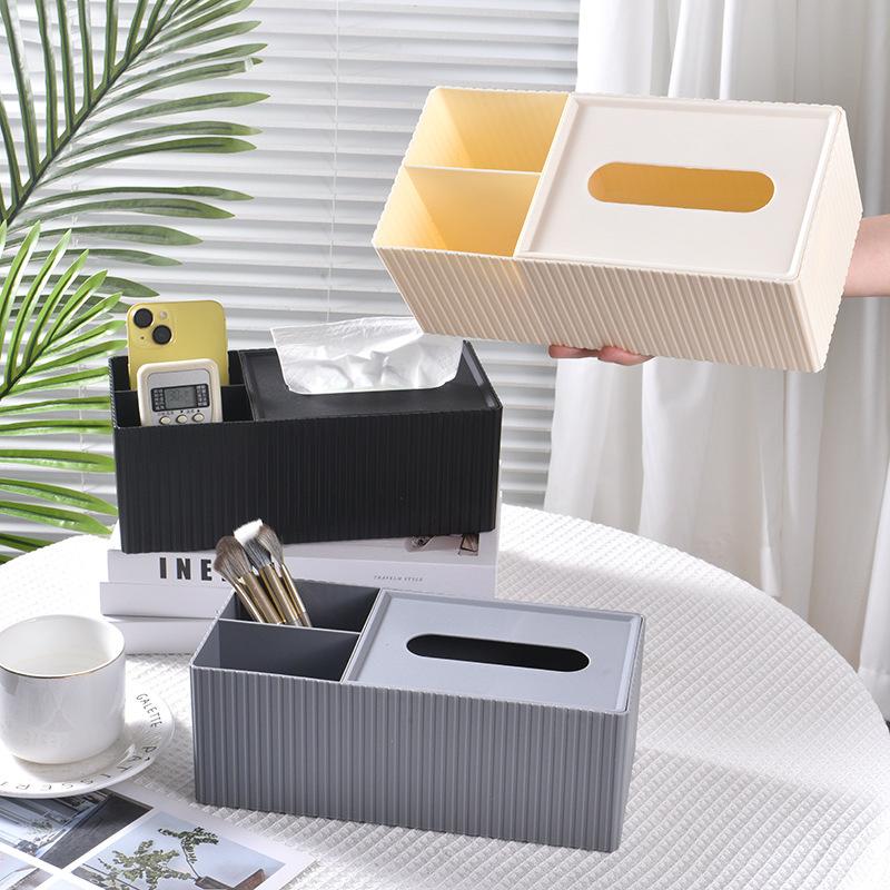 Multifunctional Striped Tissue Storage Box Removable Lid Separate Compartments Nice Housewarming Gift for New Home Owners