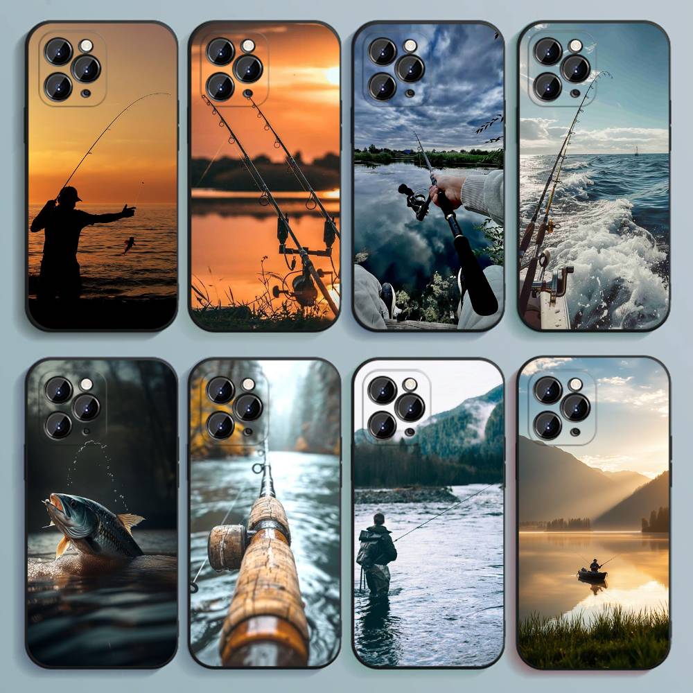 Fishing Leisure Activity Phone Case For iPhone 17,16,15,14,13,12,Pro,Max,Plus,E,SE4,Air,Mini Black Soft Cover