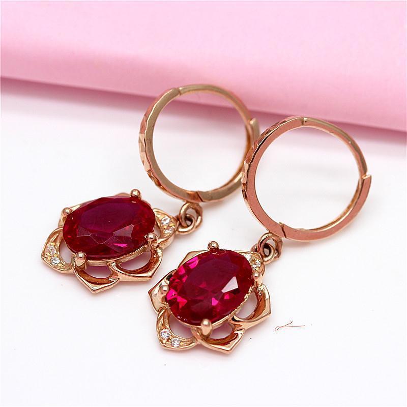 Purple Gold Inlaid Lace Redstone Earrings European Temperament Fashion Rose Gold Plated Earrings
