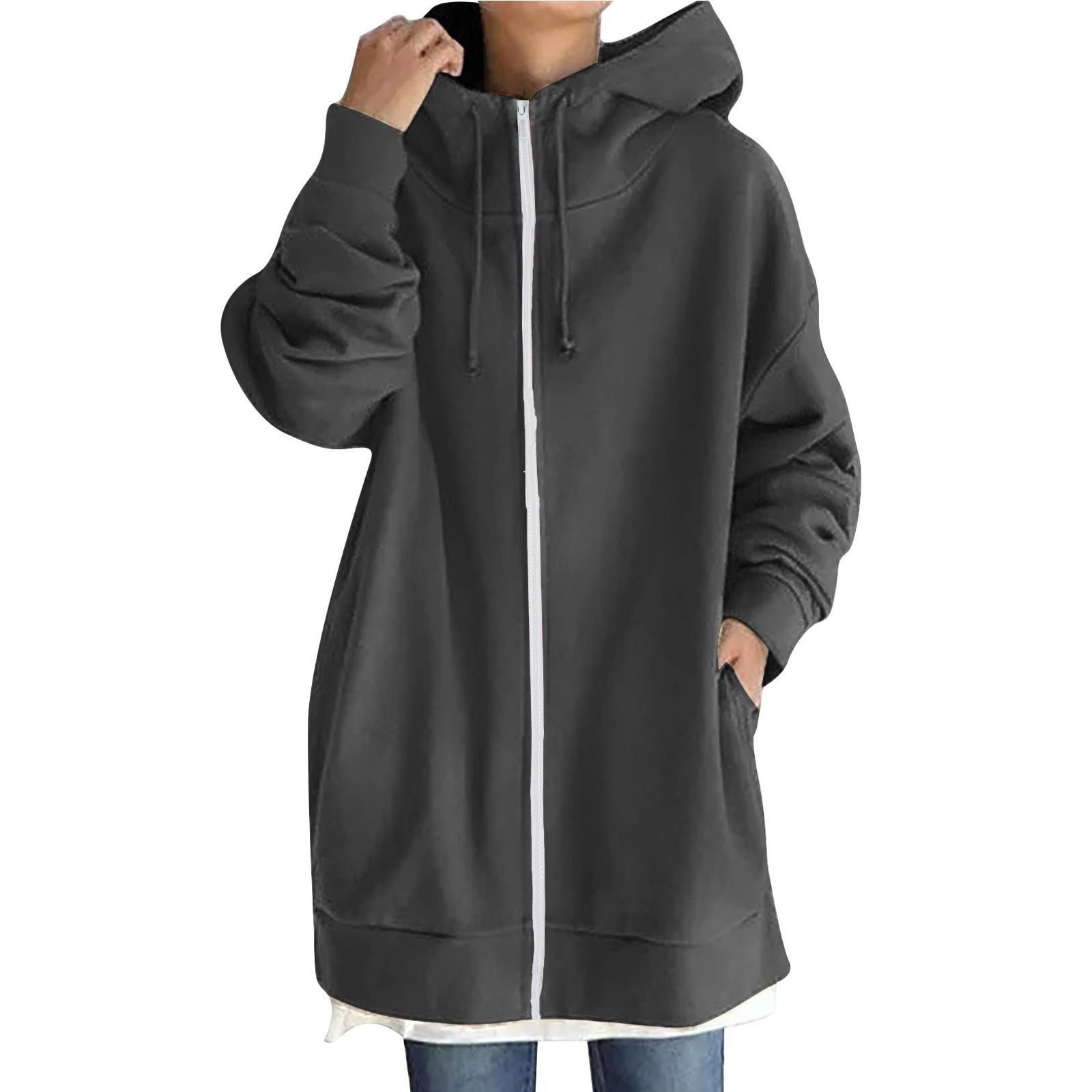 

Женская толстовка с капюшоном на молнии, длинная, легкая, свободная, с длинным рукавом, повседневная, с карманами M