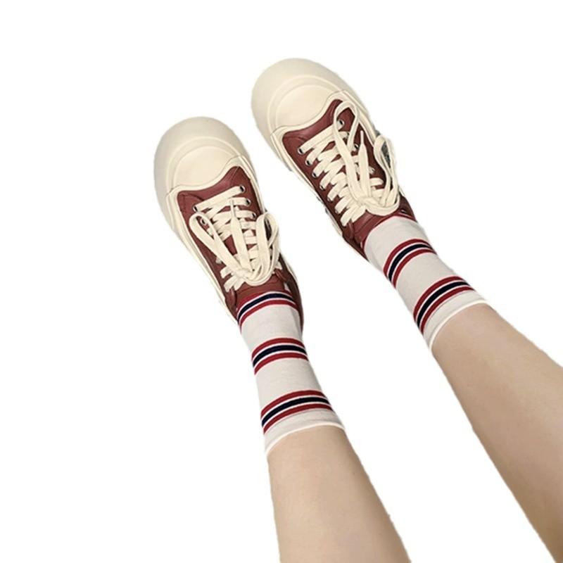 Horse Leather Version~ Versatile Round Head Casual Sports Board Shoes Lace-up Heightening Platform College Little White Shoes Women's 2025 New Models