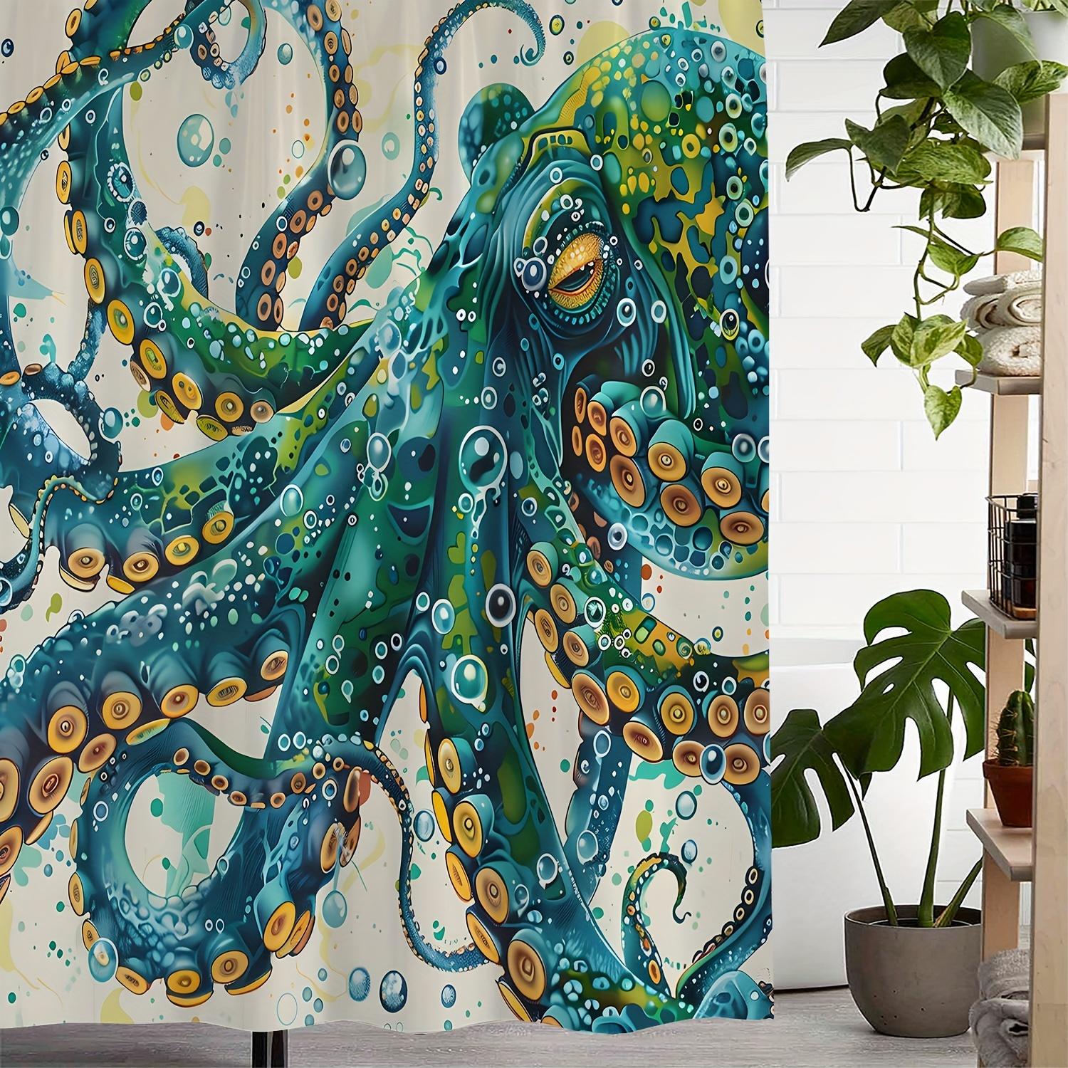 

One Retro Octopus Print Shower Curtain, Includes 12 Hooks Curtain For Windows W60H190(CM)-1 Pcs