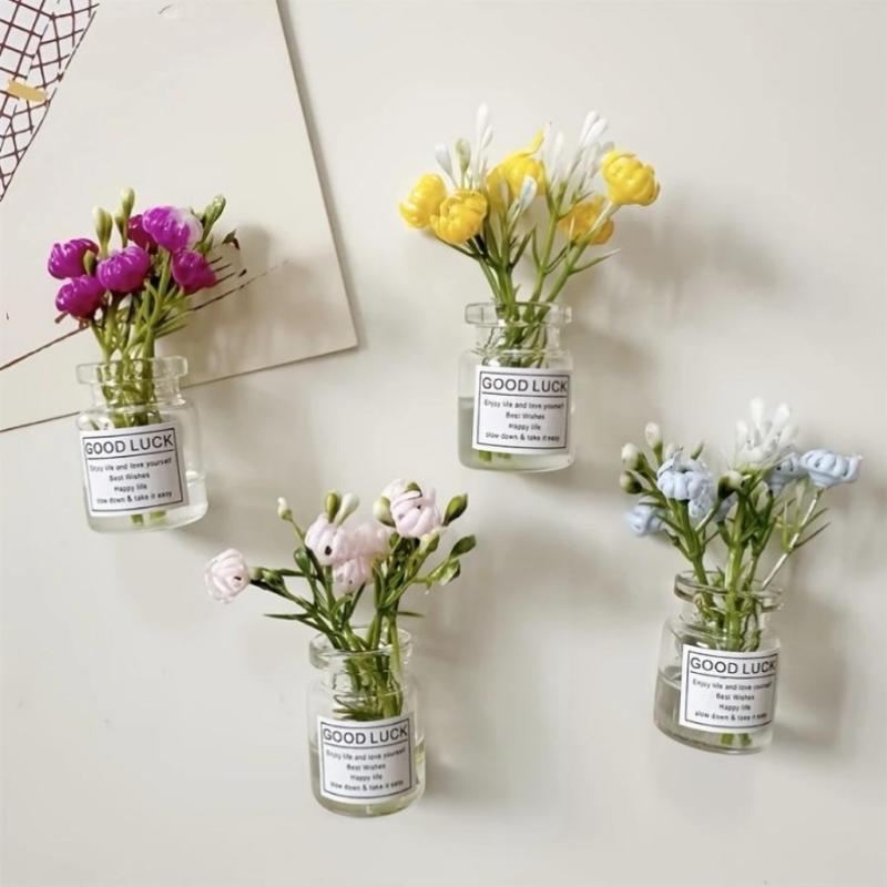 8 ks Mini Malé Magnetky na Vázu Roztomilé Mini Magnetky na Lednici 3D Váza Zábavné Doplňky na Lednici Kuchyňská Dekorace Sváteční Dárek