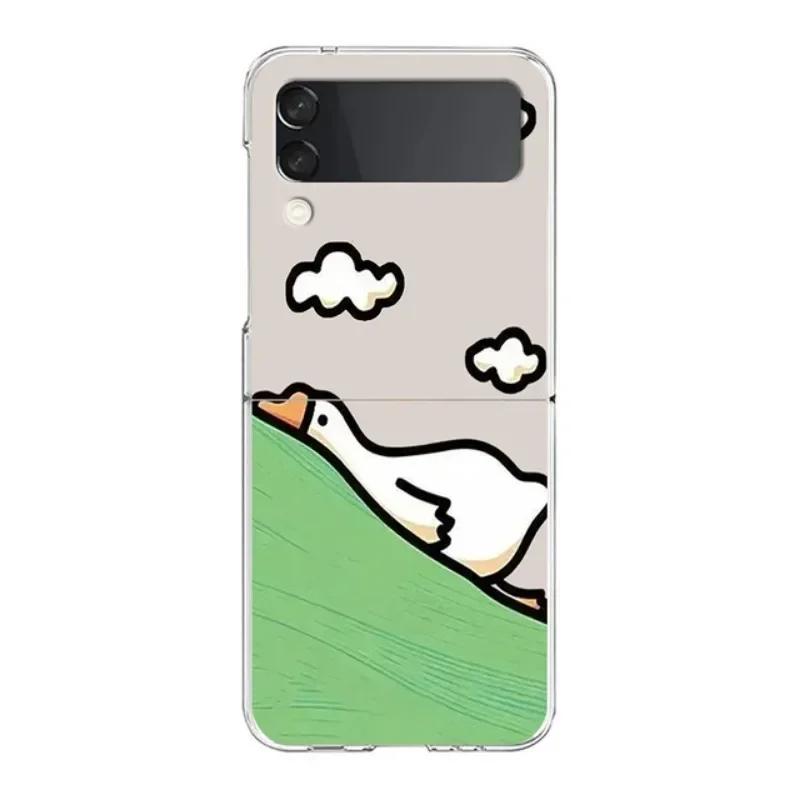 Cute Cartoon Duck Phone Case For Samsung Galaxy Z Flip 6 5 4 3 For Samsung Flip6 Flip5 Hard Folding Animal Back Cover Fundas