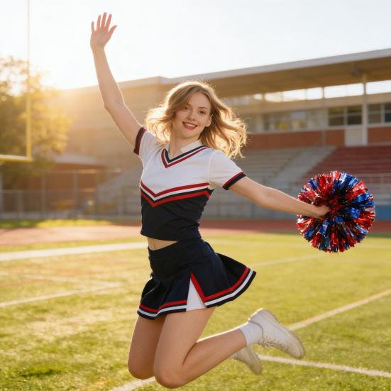 Cheerleading Pom Poms with Handle Cheerleader Squad Spirited Pompoms Metallic Foil Cheer Hand Flowers for Team Spirit Sports Dance Cheering Party