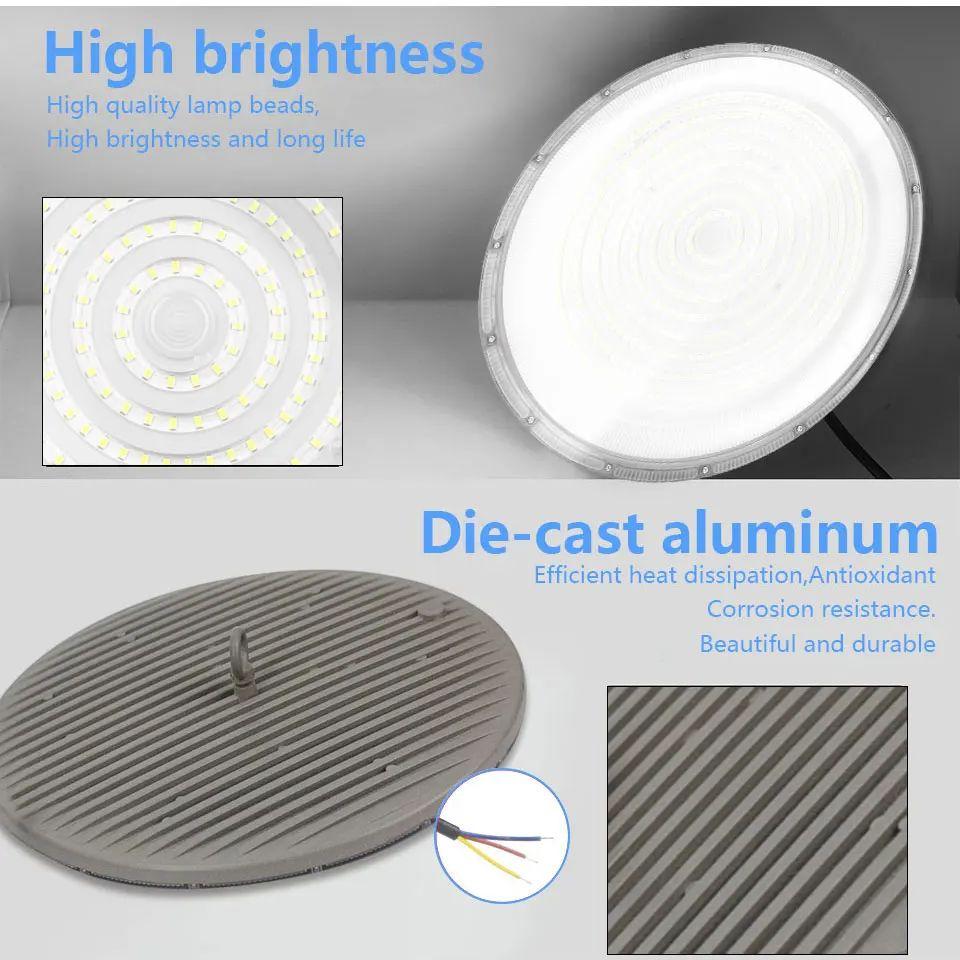 LED UFO High Bay Light 50W-600W AC85-265V Cold White Brightness IP66 Waterproof And Dustproof For Outdoor Garden Wall Industry