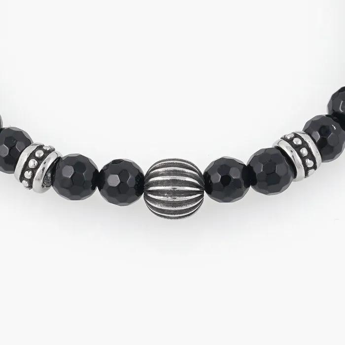 Antique Wrinkle Ball Point Black Cut Onyx Gemstone Bracelet (C2403AC1187_BK)