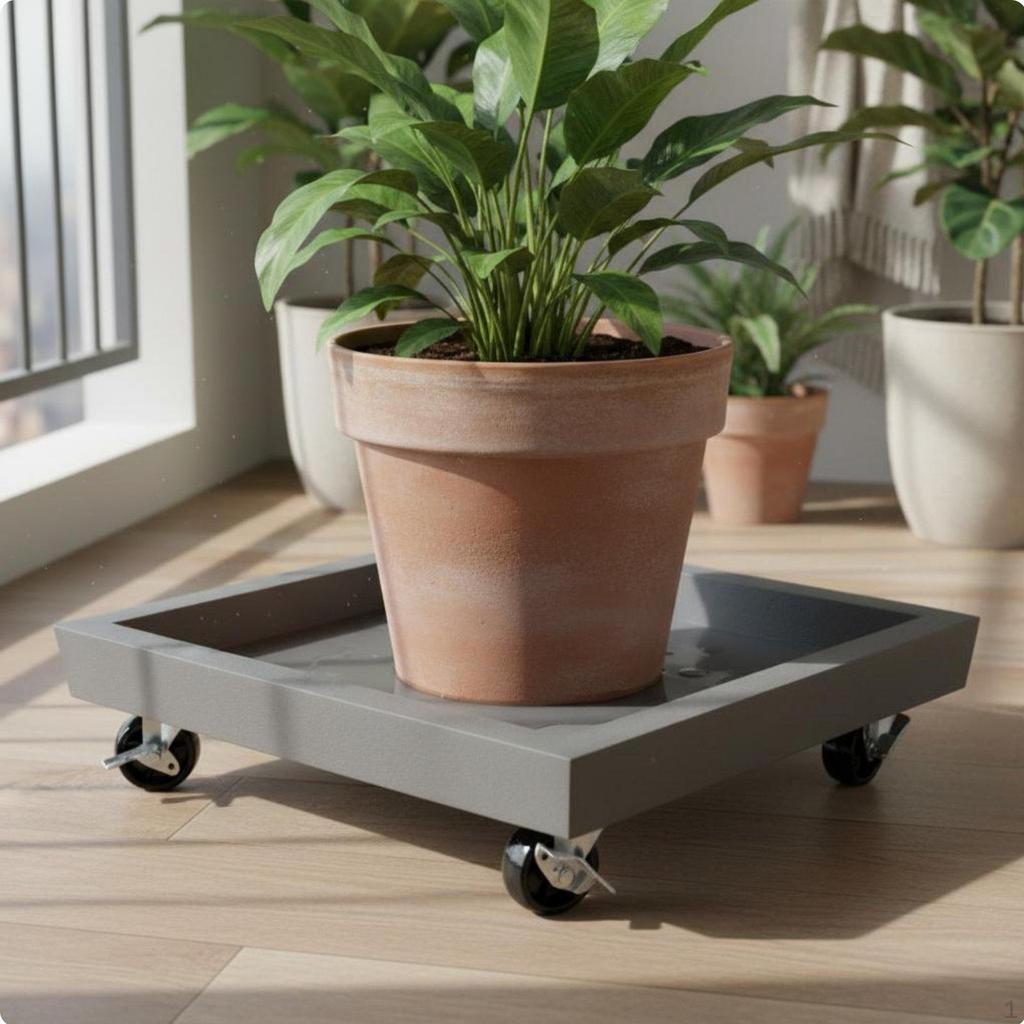 Square Planter Tray Faux Cement Finish Rolling Garden 360Degree Rotating Casters