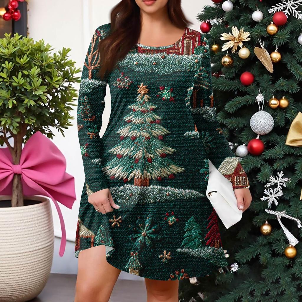 Dámské ležérní šaty s gradientním potiskem, kapsou, kulatým výstřihem a dlouhým rukávem ve větších velikostech na jaro/podzim