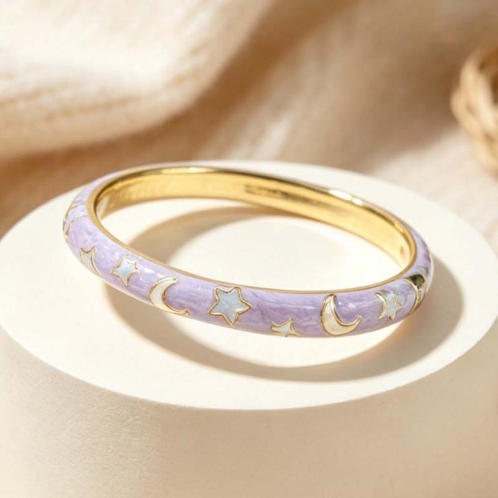 Macaron Color Vintage Cloisonne Bangle Stars Moon Rainbow Women's Hand Bracelet Ladies