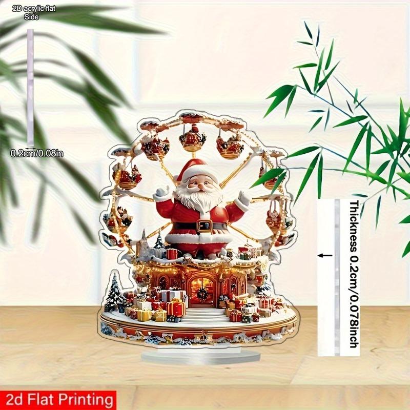 2D FlatBohemian Santa Claus Acrylic Desktop Decoration, Snowy Scene, Suitable for wall decoration, porch, room, villa, accents Home, Hallway, or Workp