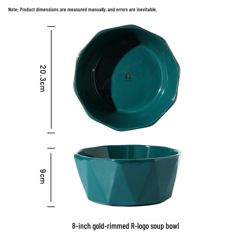 Luxury Peacock Green Tableware Set: Gold-Rimmed Bowl & Plate