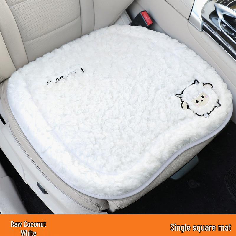 Universal Embroidered Lambswool Car Seat Cushion Set - Winter Warm 3-Piece Interior Decor.