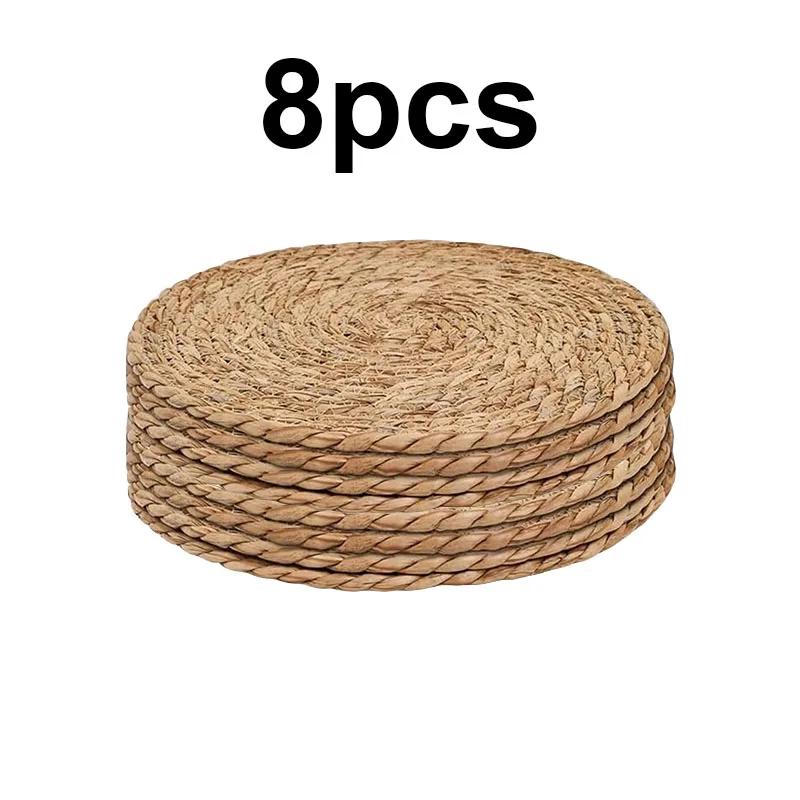 4/8/12Pcs Round Woven Placemats Set Boho Rattan Placemat Natural Placemats 12Inch Farmhouse Weave Straw Braided Table Dinner Mat