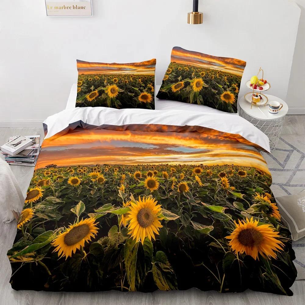 Sunflower Cow Bedding Set Kids Yellow Floral Cattle Duvet Cover King/Queen Size for Girls Teens,Western Bull Decor Quilt Cover