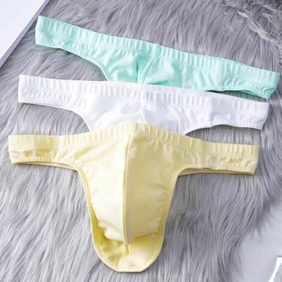Men's Cotton Thong Sexy T-back Support Pouch Underwear Low Rise Soft Stretch Panties No Fly Covered Underpants