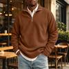 Men's Vintage Corduroy Long Sleeve Shirt with Zip Stand Collar Casual Top