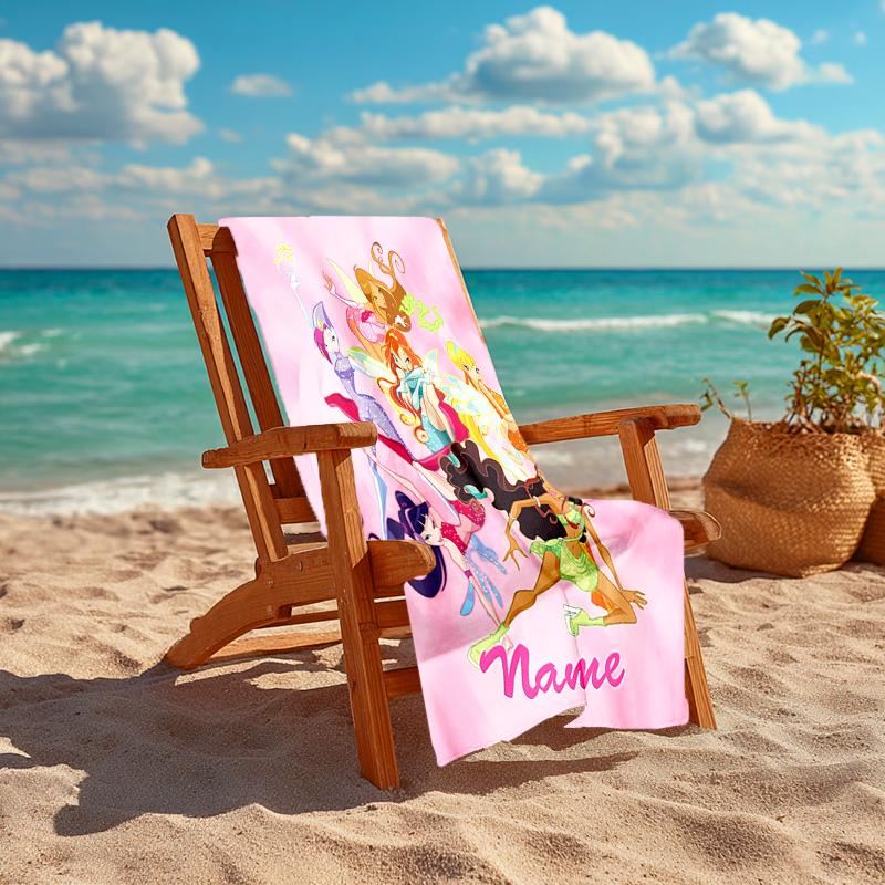 Personalized customized proof beach towel with Winx Club pattern - soft, absorbent,quick-drying,perfect swimming,camping&bathing