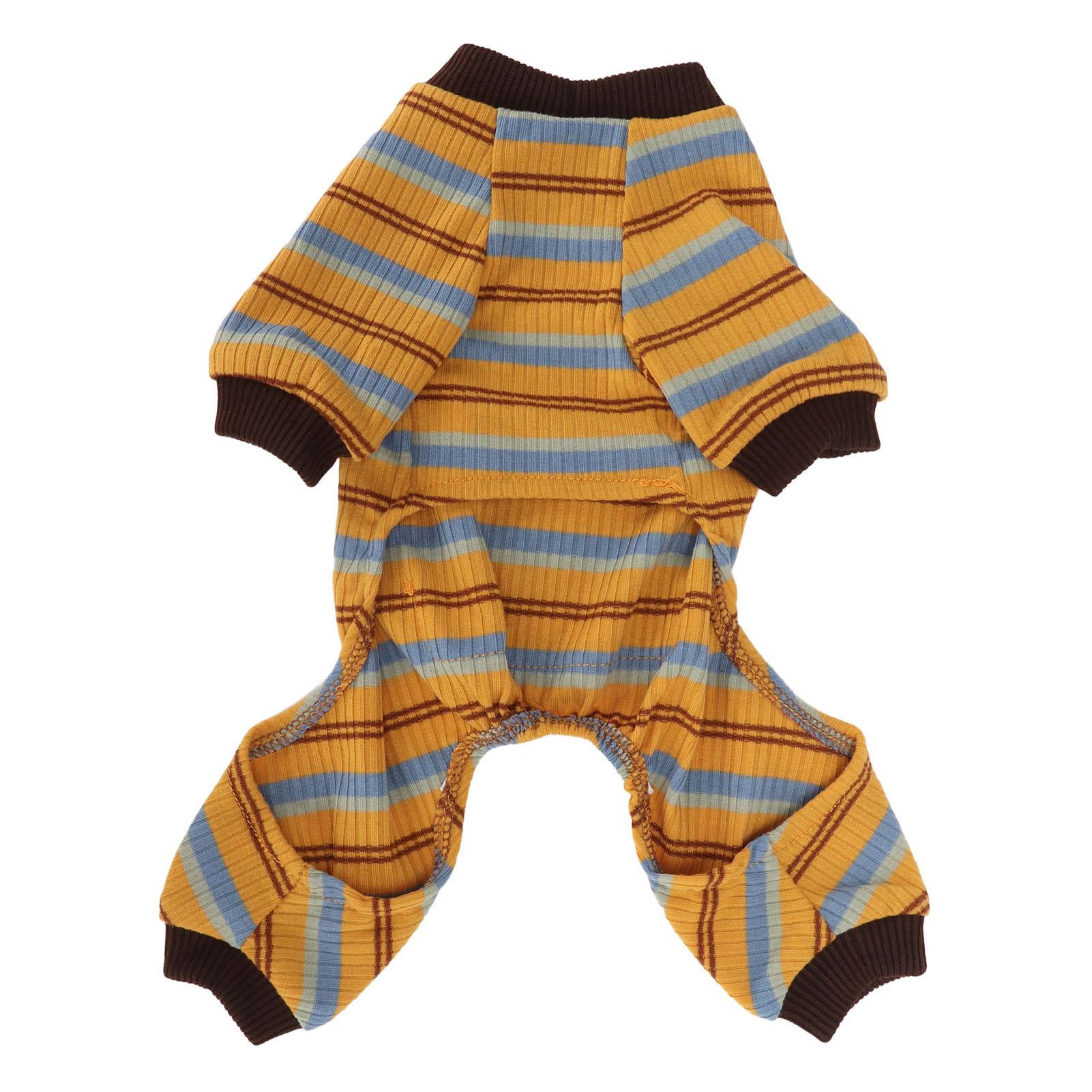 

Striped Dog Pajamas Soft Stretchy Warm 4 Legged Puppy Jumpsuit with Pocket for Spring Home S