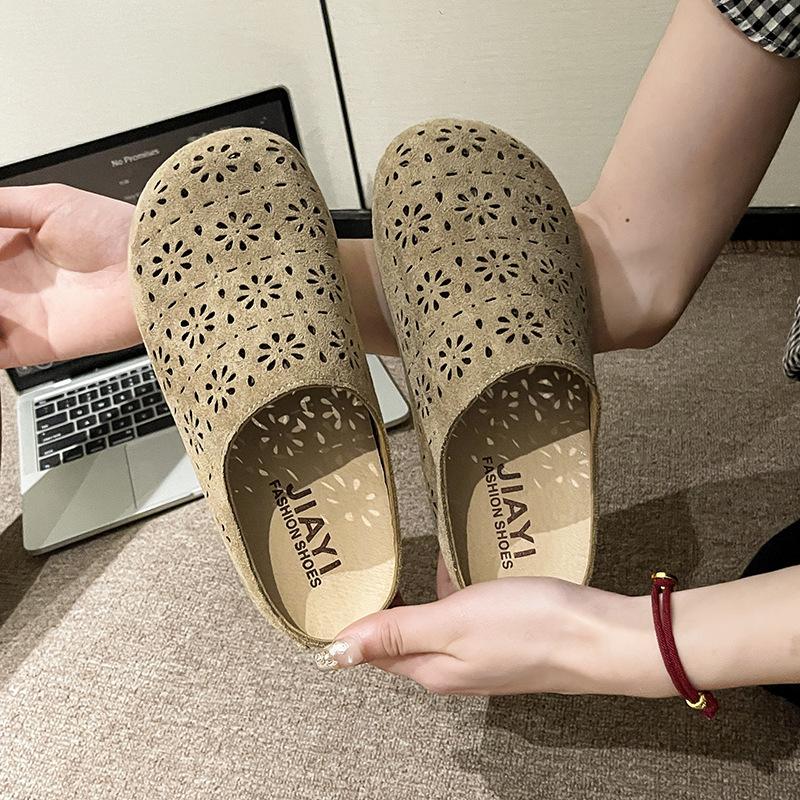 Hollow Bag Head Half Slippers Women's 2025 Summer New Outer Wear Thick-soled Casual Cool Slippers Versatile Soft-soled Shoes
