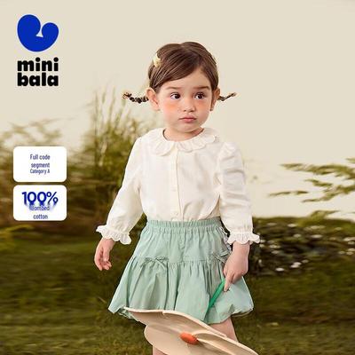 Minibalabala Girls' Cotton Long-Sleeve French Style Blouse