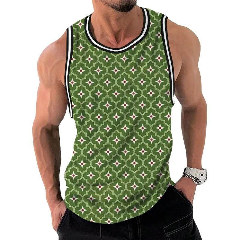

Summer Round Neck 3D Retro Geometric Graphic Printed Top Fashionable Casual Sleeveless Vest Men s T-shirts XS