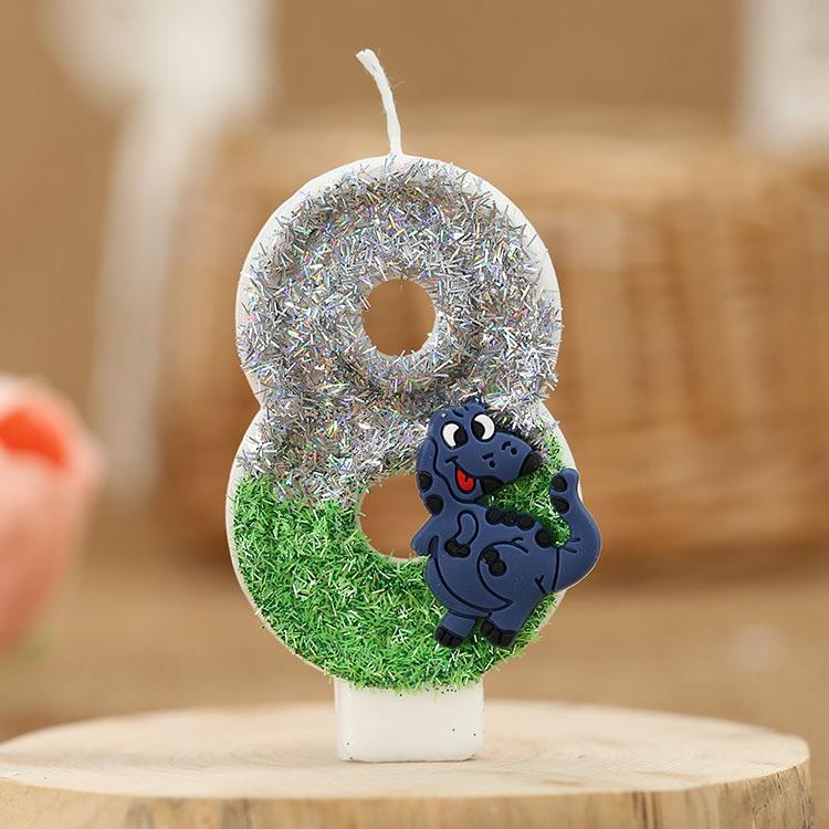 Świeczka urodzinowa z brokatem dinozaura, wysokość 3 cale, brokatowy wzór 3D, topper na tort, świeczki urodzinowe na tort z motywem zielonych zwierząt