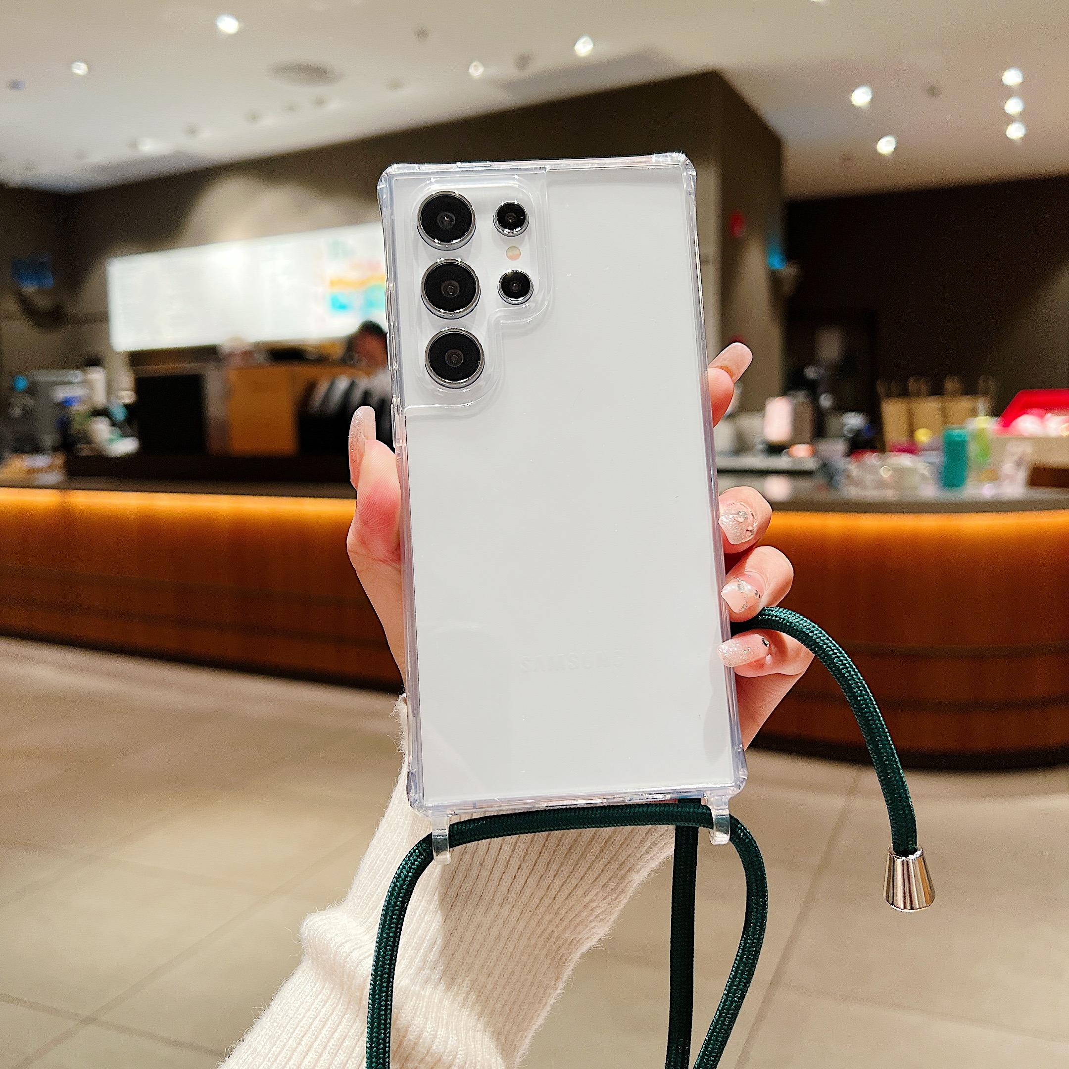 

Прозрачный чехол-шнурок на шею через плечо для Samsung S25 S24 S23 S22 Plus Ultra FE A55 A35 A25 A15 A54 A34 Противоударный чехол For S25 Ultra