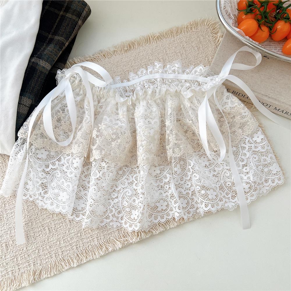 White Floral Ballet Lace Mesh Half Skirt - Women's Spring/Autumn Korean Style