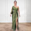 Lady Evening Dress One Shoulder Sleeveless Split Hem Solid Color Slim Waist Pleated Solid Color Off Shoulder Prom Cocktail Party Maxi Dress Ball Gown