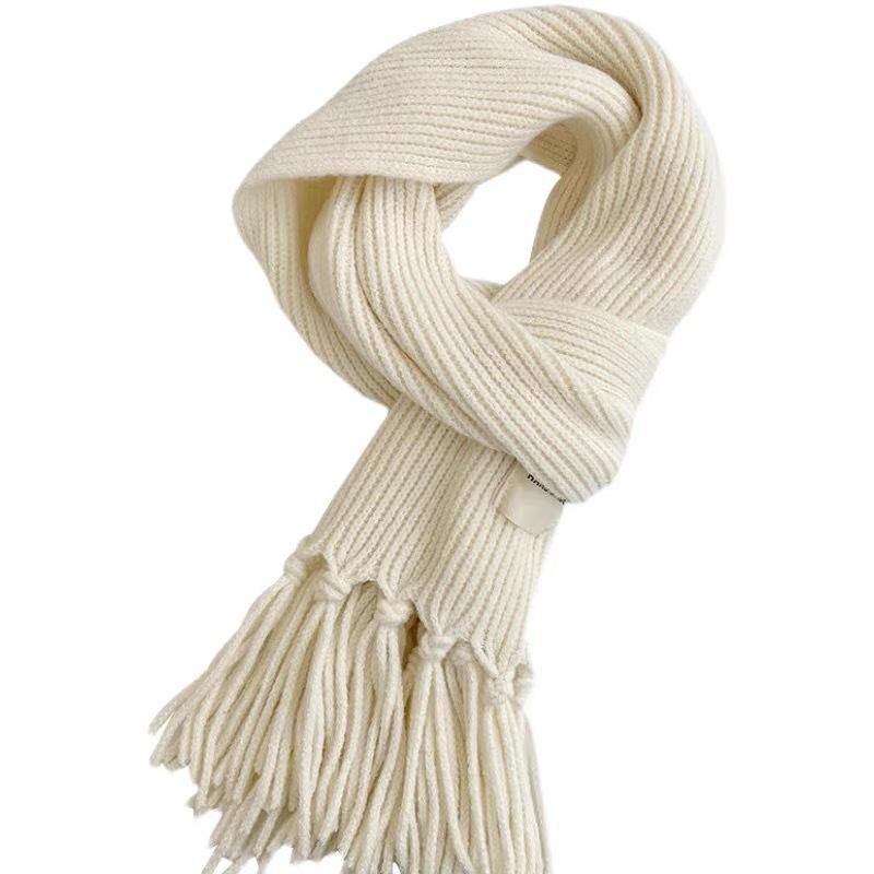 Scarf female winter student Korean version versatile new knitted couple thickened warm wool men's solid color fringed scarf