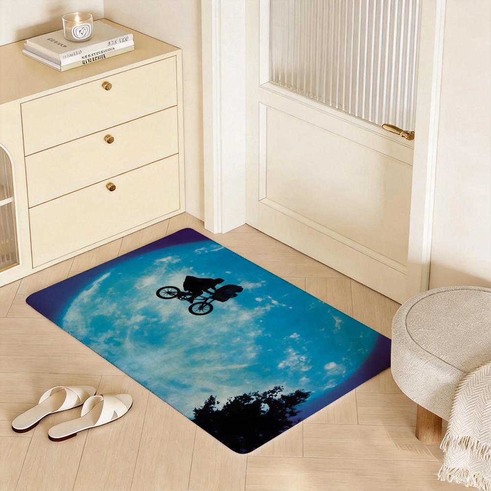 E.T. the Extra Terrestrial Movie Floor Mat Eco Flannel Doormat Non Slip Odorless Indoor Floor Rug Soft Short Plush Home Mat