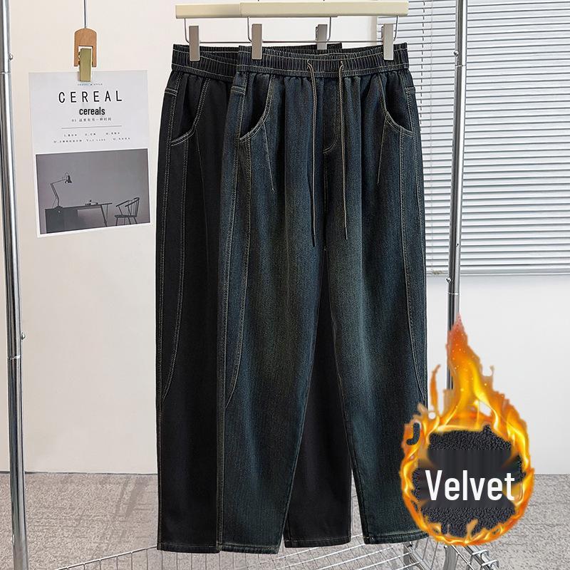 

Women s High Waist Plus Velvet Straight-Leg Pants - Slimming, Casual, Autumn/Winter, Plus Size 9XL (For 260-300 lbs)