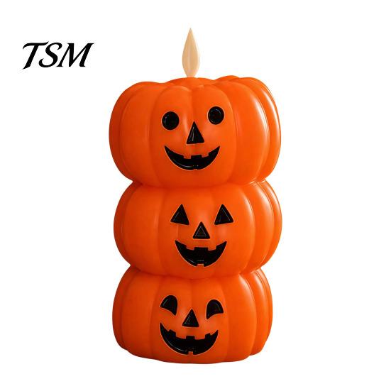 Stacked Pumpkin Lantern Halloween Flameless Fake Candle, Battery Operated Pumpkin/Ghost Candle Light, Fireplace Light LED Flickering Pillar for Dinner