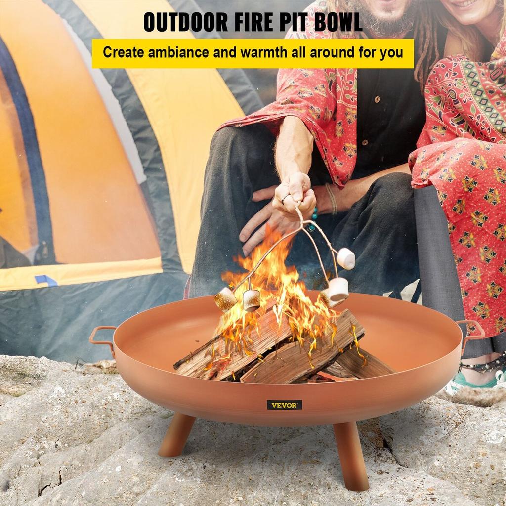 Fire Pit Bowl, 30-Inch Deep Round Carbon Steel Fire Bowl, Wood Burning for Outdoor Patios, Backyards & Camping Uses, with A Drain Hole, Portable