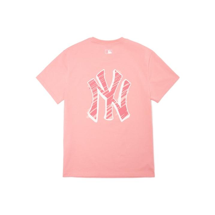 MLB Basic Logo New York Yankees American Vintage Buchstabendruck Lässiges Rundhals-Kurzarm-T-Shirt Unisex T-Shirt Koralle-Rosa 3ATS03023-50COL