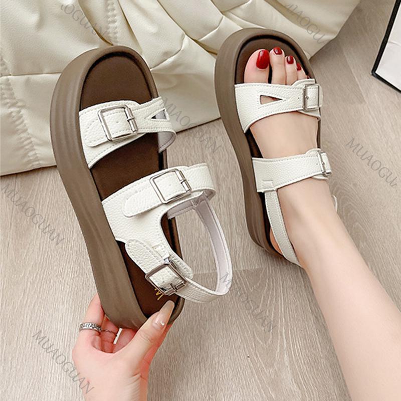Fashion Summer Women Sandals Fashion Open-toe Buckle Strap Flat Bottom Casual Sandales Females Platform Middle Heel Ladies Sandalias