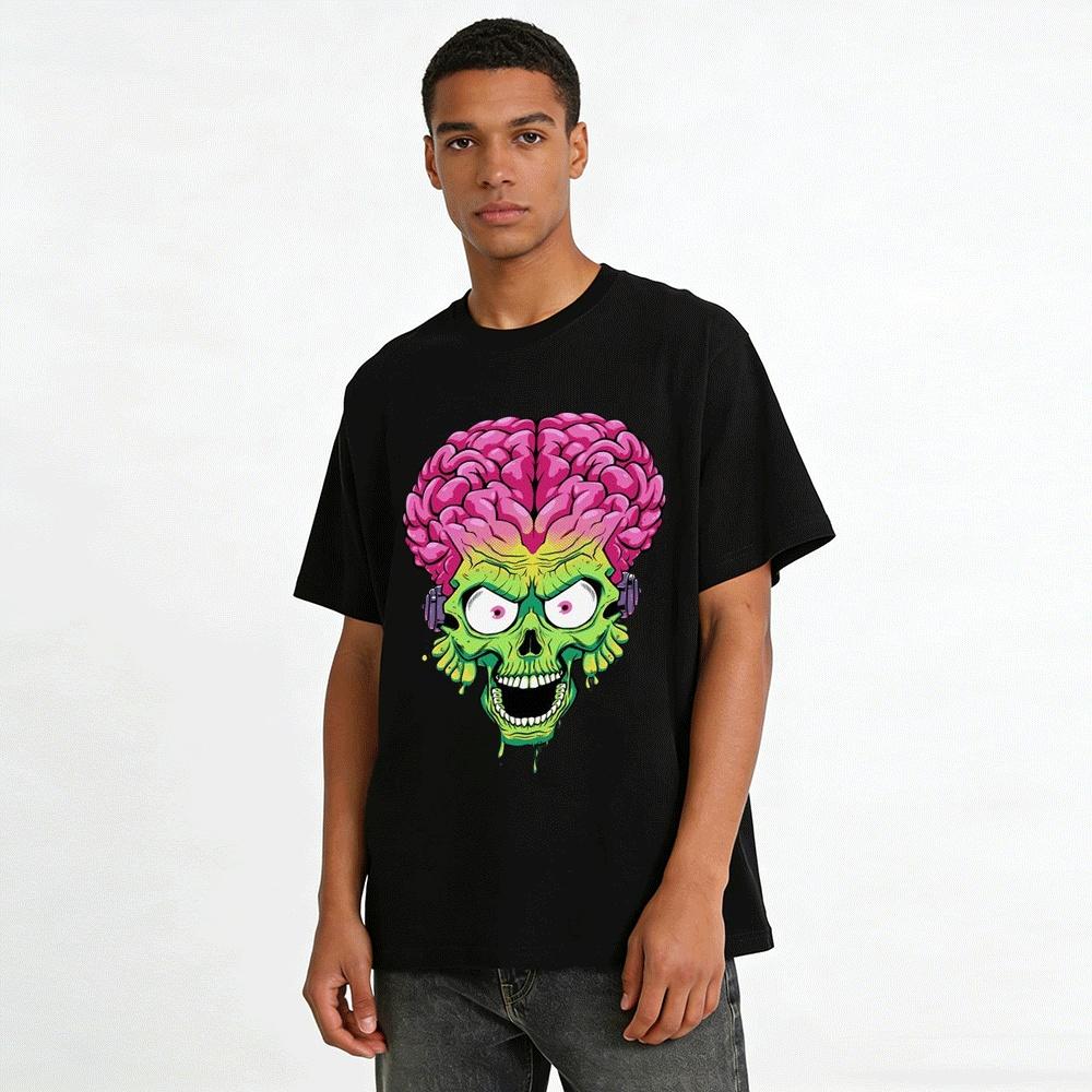 Cool Exposed Brain Skull Print Trendy Unisex Casual Short Sleeve Tee Pure cotton T-shirt