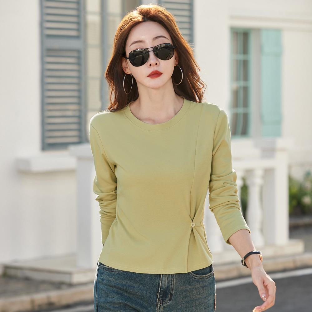 Women's Long-sleeved T-shirt Spring and Autumn New Round Neck Outer Wear Bottoming Shirt Slimming All-match Top