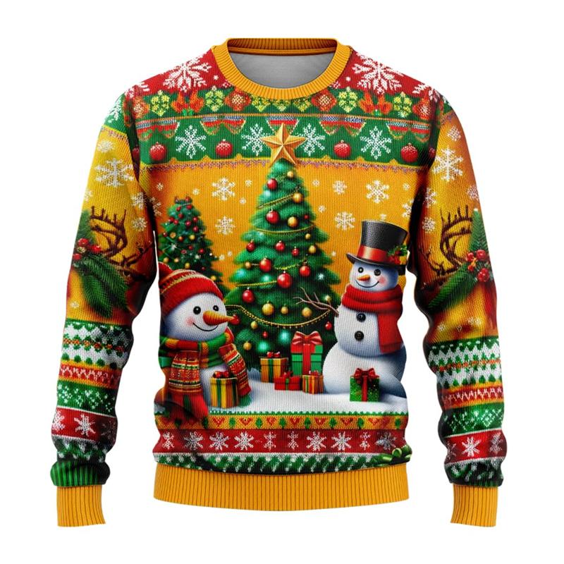 Felpa di Natale Unisex Uomo Donna con Stampa 3D Pupazzo di Neve Babbo Natale Ugly Christmas Sweater Pullover per Feste
